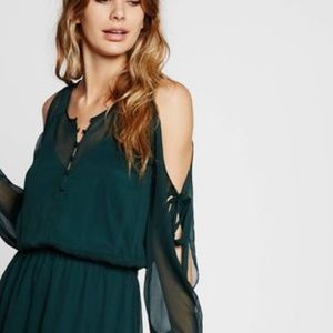 NWOT Express Green Chiffon Cold Shoulder Dress